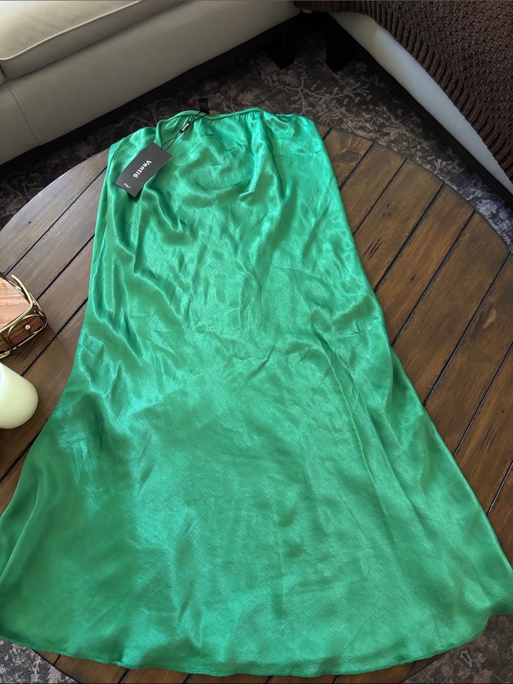 Satin Emerald Green Maxi Skirt - Shilla